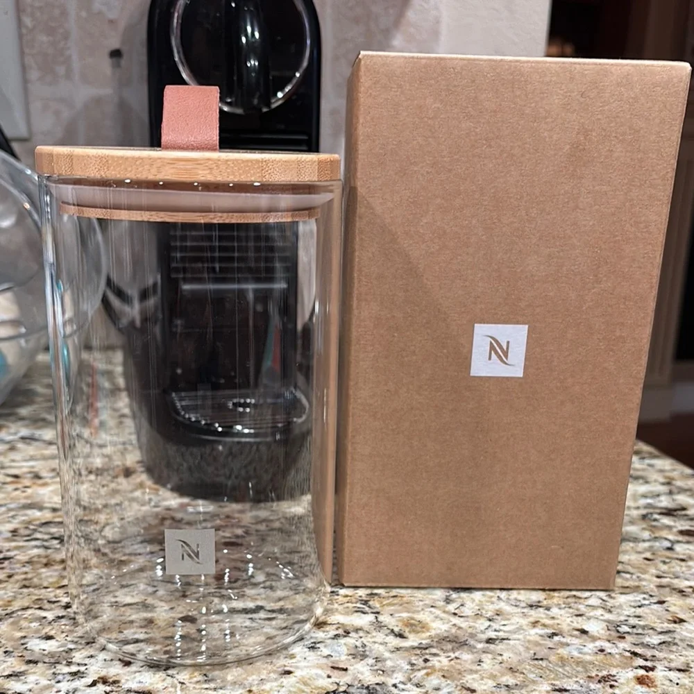 Nespresso Glass Coffee Capsule holder with Bamboo Lid
